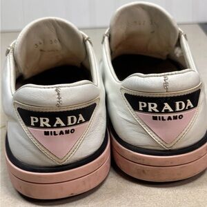 Prada White Leather Sneakers with Pink & Black Logo VERY LOVED